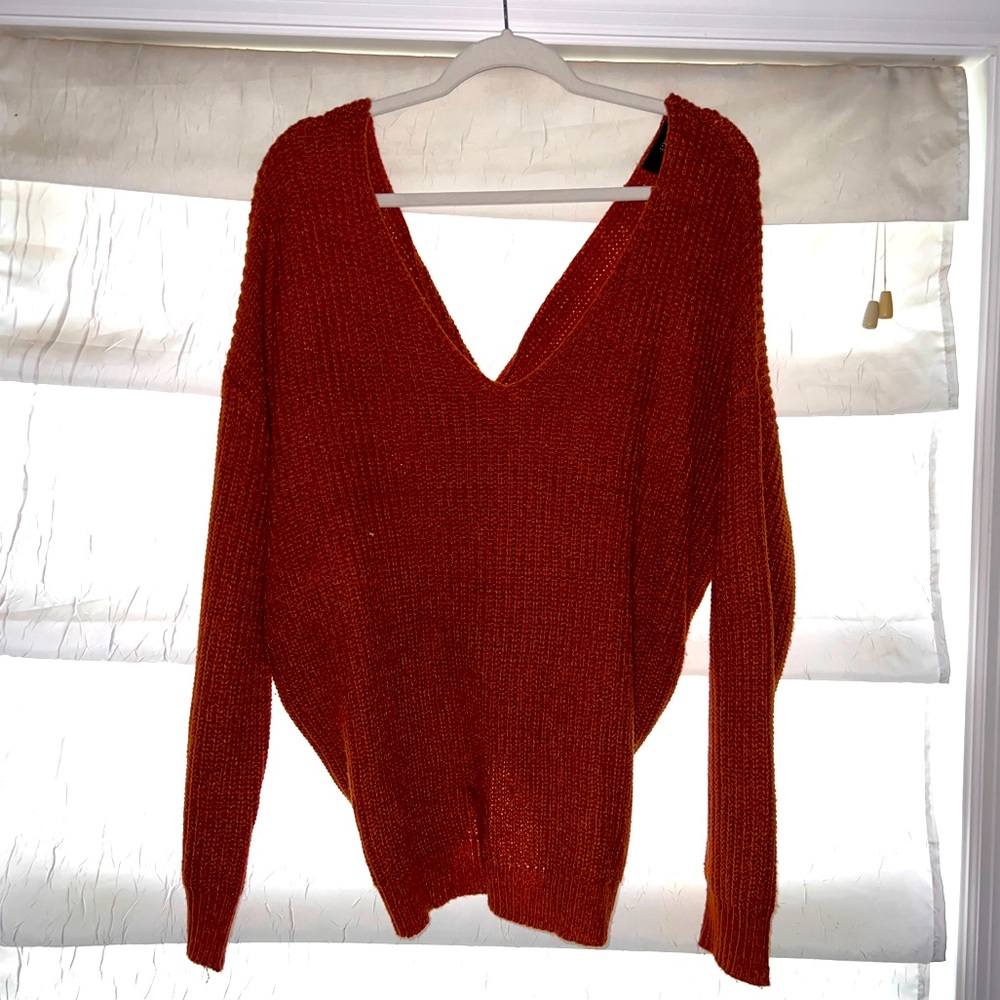 Burnt orange Forever 21 v neck crisscross back sweater